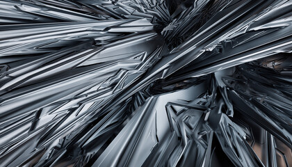 Dynamic abstract backgrounds with sharp metallic fragments exploding from the center in a chaotic pattern viewed from directly above