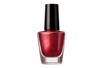 Red glitter nail polish bottle product shot