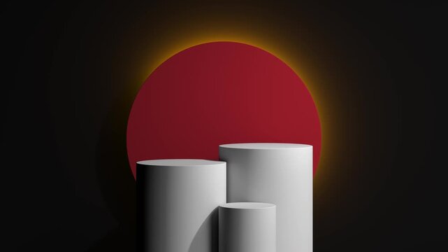 3d render podium on abstract black bakground. Minimal clean showcase concept. Empty blank with copy space. Futuristic clean sudio with animated light.