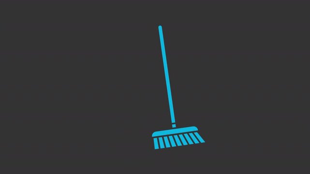 Moving broom glyph color animation. Cleaning instrument animated solid icon. Household tool. Clearing space, hygiene control. Isolated element on dark background. Alpha transparent video