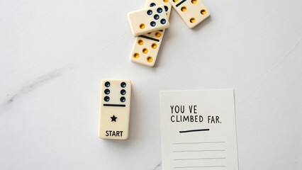 Dominos with start base and encouraging message flatlay