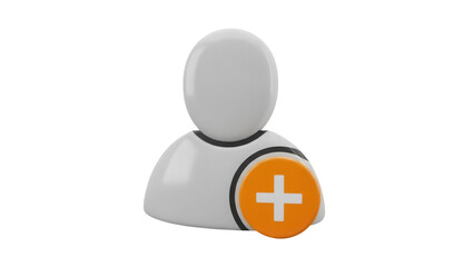 User icon with plus sign isolated PNG on transparent background, add new contact or profile for social media and website use