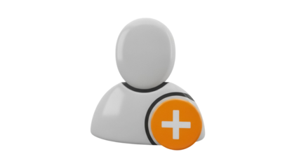User icon with plus sign isolated PNG on transparent background, add new contact or profile for social media and website use