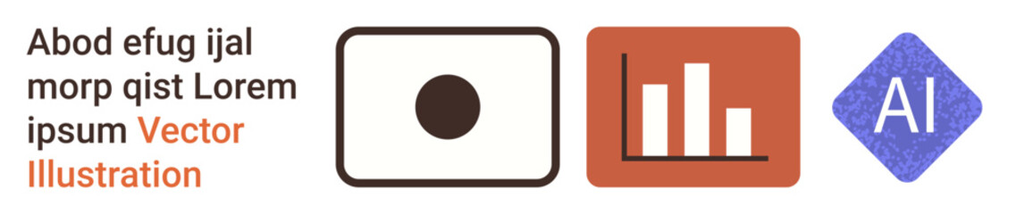 Obraz premium Business analytics, artificial intelligence, technology interfaces, data visualization, creative design, statistical . Set of icons including a target, bar chart and AI symbol. Artificial