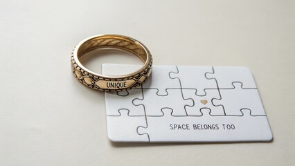 Gold ring next to puzzle missing one piece indicating space