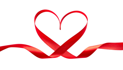 A red ribbon forms a heart shape Isolated On solid white Background3