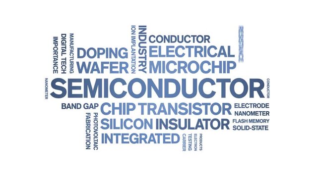 Semiconductor animated word cloud-text design animation tag kinetic typography seamless loop.