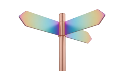 Directional signpost with three blank signs isolated PNG, colorful wayfinder for navigation and decision-making on transparent background