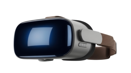 Gray VR headset PNG isolated on transparent background, virtual reality glasses for gaming and immersive experiences, modern tech gadget