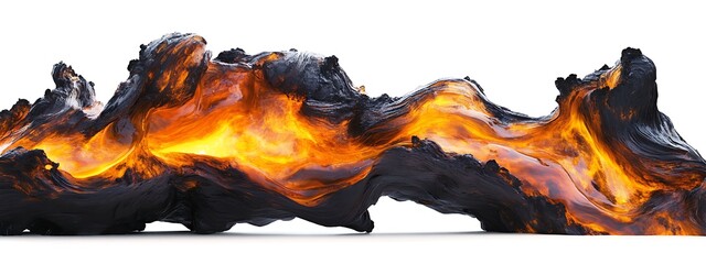 Fiery Lava Flow with Bright Orange and Textures on White Background