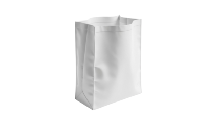 Blank white paper bag isolated PNG, empty shopping bag mockup for branding and product packaging design on transparent background
