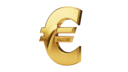 Golden euro symbol PNG isolated on transparent background, currency sign for finance, economy, and European market