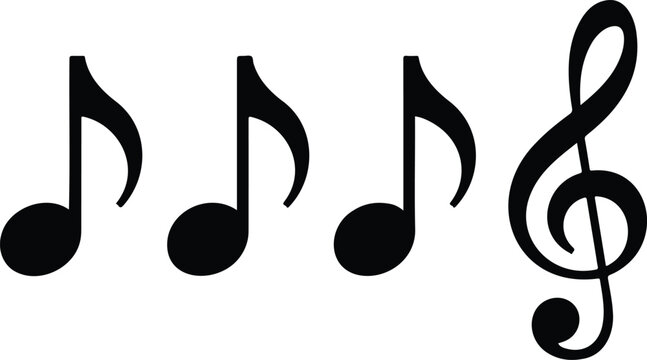 A black and white illustration of musical notation symbols arranged horizontally.