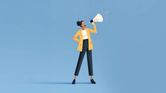 Minimal character using megaphone on clean background representing announcement leadership communication marketing message and expressive storytelling