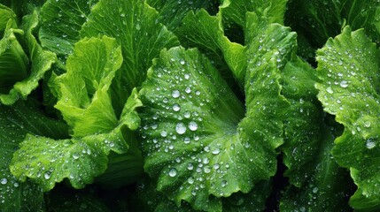 Lettuce Leaves with Water Droplets