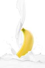 Milk Splash on Banana Fruit and Milk Waves