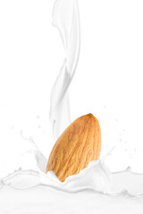 High Detailed Almond Nut Drop on Milk Splash