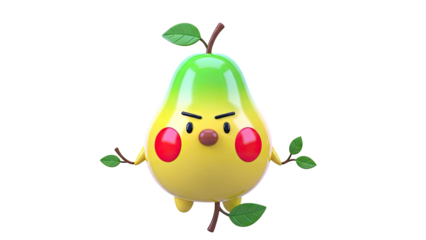 Angry Pear Character with Leaves