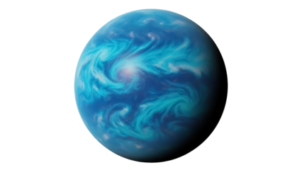 Blue planet with swirling clouds isolated PNG, celestial body with atmosphere on transparent background, space exploration and science concept