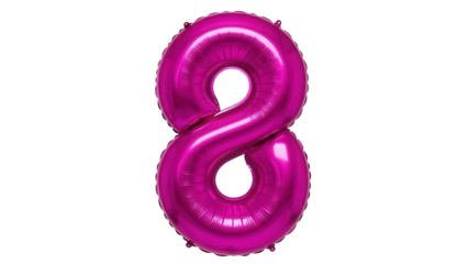 Magenta number eight balloon isolated PNG on transparent background, festive party decoration for birthday celebration and special events
