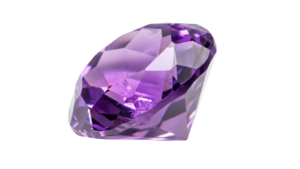Purple amethyst gemstone isolated PNG, faceted precious stone for jewelry design and luxury goods on transparent background