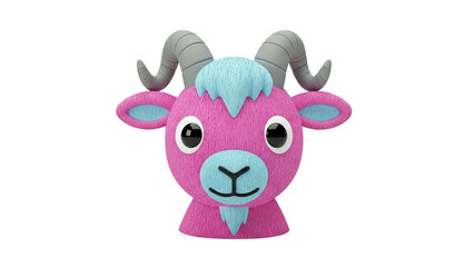 Fototapeta premium Pink Cartoon Goat with Blue Accents and Gray Horns