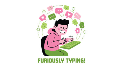Obraz premium Furious Typing: Social Media Engagement
