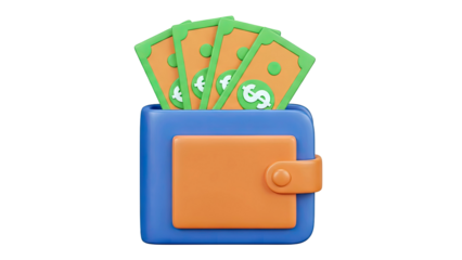 3D Render of a Blue and Orange Wallet with Cash