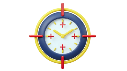 3D Rendered Clock with Red and Yellow Accents