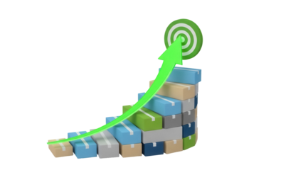 Rising bar graph with green arrow hitting target isolated PNG, business growth and success concept on transparent background