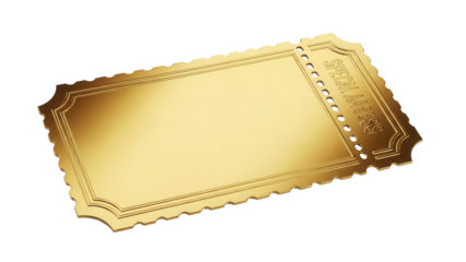 Golden special access ticket isolated PNG on transparent background, vintage pass for exclusive event or VIP admission