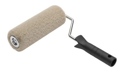 Paint roller with beige nap isolated PNG, painting tool for home improvement and construction projects on transparent background