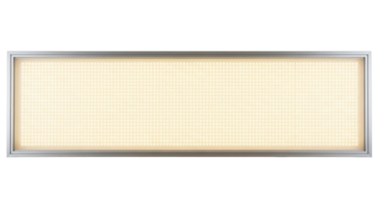 Rectangular LED panel light isolated PNG on transparent background, modern ceiling lamp for office or home lighting, energy efficient fixture