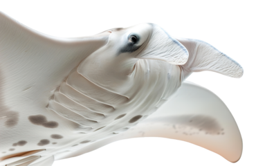 Manta ray is shown with wings fully extended. The ray has a smooth body and clear details. This element is cut out with a transparent background and no surrounding context