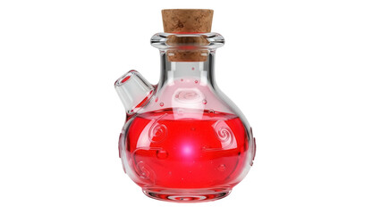 Potion bottle with red liquid isolated PNG on transparent background, magical elixir for fantasy games and Halloween designs