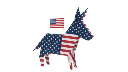Origami donkey with American flag isolated PNG, patriotic symbol of the Democratic Party for political campaigns and elections