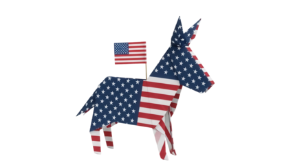 Origami donkey with American flag isolated PNG, patriotic symbol of the Democratic Party for political campaigns and elections