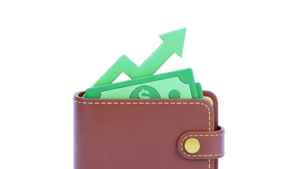Wallet with Rising Green Arrow and Money