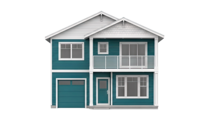 Modern Teal Two-Story House with Garage and Balcony