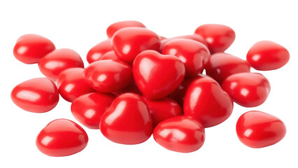 Pile of red heart-shaped candies PNG isolated on transparent background, sweet treats for Valentine s Day and romantic occasions