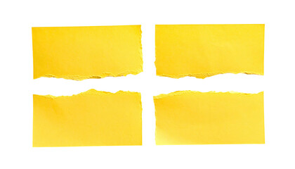 Four rectangular paper pieces with torn edges on a solid black background