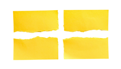 Four rectangular paper pieces with torn edges on a solid black background