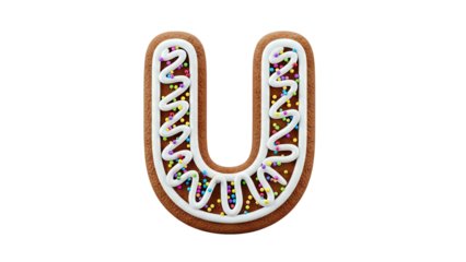 Gingerbread Letter U with Royal Icing and Sprinkles