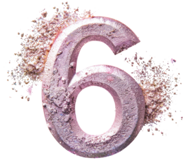 Number six is shown with bright glitter dust around it. The background is transparent, making it ideal for celebrations, invitations, and digital designs