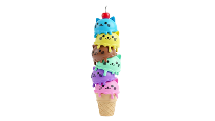 Stack of Cute Cat-Shaped Ice Cream Cones