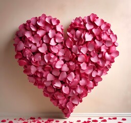 Love heart made from rose petals, soft lighting, romantic mood, clean background