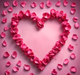 Love heart made from rose petals, soft lighting, romantic mood, clean background