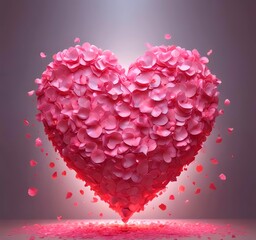 Love heart made from rose petals, soft lighting, romantic mood, clean background