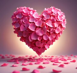 Love heart made from rose petals, soft lighting, romantic mood, clean background