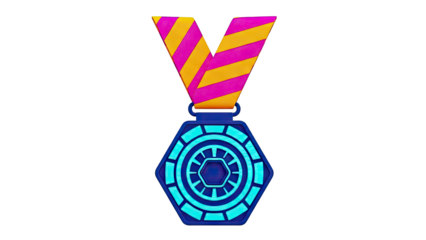 Futuristic Hexagonal Medal with Striped Ribbon
